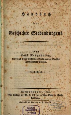 Handbuch der Geschichte Siebenbürgens