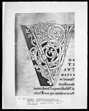 Bibel aus St. Simeon in Trier in zwei Bänden — Initiale V, Folio 49 recto
