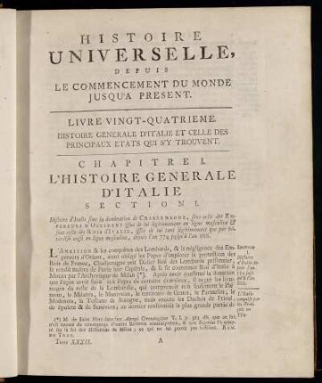 Section I. [Histoire d´Italie depuis l´an 774 jusqu´à l´an 888.]