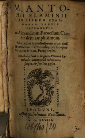 M. Antonii Flaminii Psalmorum brevis explanatio