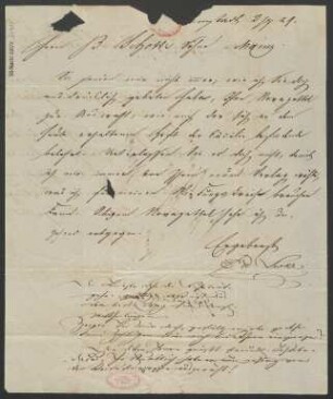 Brief an B. Schott's Söhne : 02.07.1829