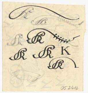 Kalligrafie- und Ornamentstudien : Monogrammstudien zu S K; unfertige Skizze