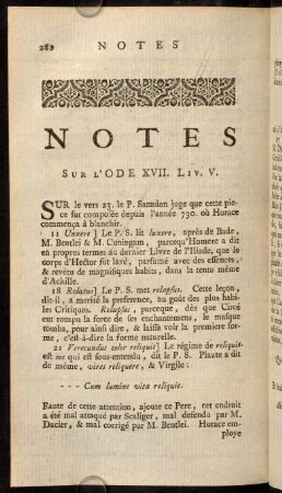 282-286, Notes sur l'ODE XVII. Liv. V. - Notes sur la Reponse de Canidie.