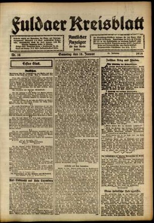 Erste Ausgabe vom Samstag, den 18. Januar 1919.