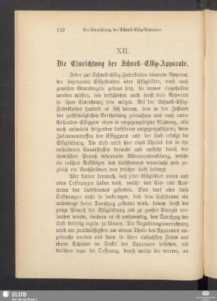 XII. Die Einrichtung der Schnell-Essig-Apparate