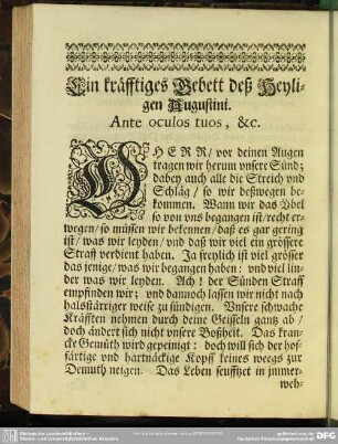 Ein kräfftiges Gebett deß Heyligen Augustini. Ante oculos tuos, &c
