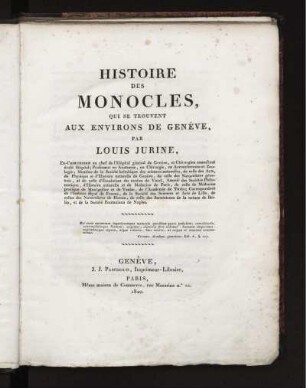 Histoire des monocles, qui se trouvent aux environs de Genéve
