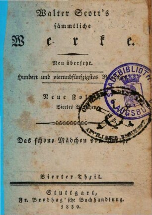 Das schöne Mädchen von Perth : historisch romantisches Gemälde, 4. = N.F., 4. Bdchen.