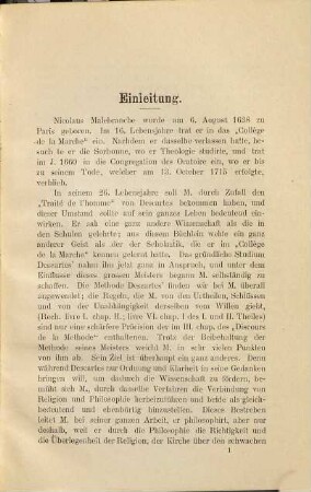 Malebranche's Ethik in ihrer Abhängigkeit von seiner Erkenntnistheorie und Metaphysik