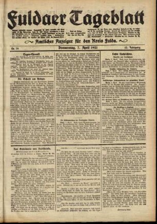 Ausgabe vom Donnerstag, den 07. April 1921.