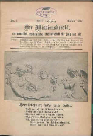 Nr. 1. Achter Jahrgang. Januar 1908.