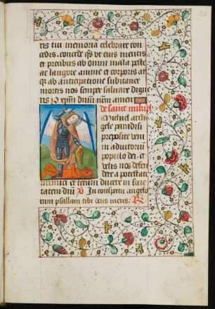 Bordürenseite mit Miniatur (Michael) und Fadenrankenbordüre