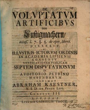 De voluptatum artificibus, von Lustigmachern