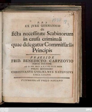 Ex Jvre Germanico de ficta necessitate Scabinorum in causa criminali quae delegatur Commissariis Principis