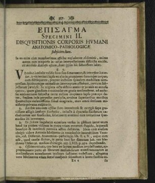 Episagma Specimini II. Disquisitionis Corporis Humani Anatomico-Pathologicae subiiciendum