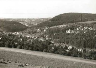 Bad Gottleuba, Blick auf die Stadt von der Straße Berggießhübel-Peterswald, rechts Spitzberg