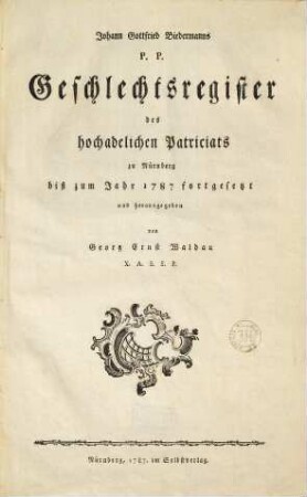 Geschlechtsregister des hochadelichen Patriciats zu Nürnberg