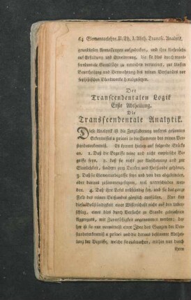 Erste Abtheilung. Die Transscendentale Analytik