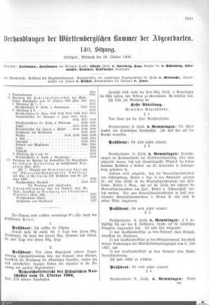 140. Sitzung, Stuttgart, 24.10.1900