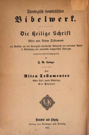 Der Psalter : theologisch-homiletisch bearbeitet ; zweite Hälfte