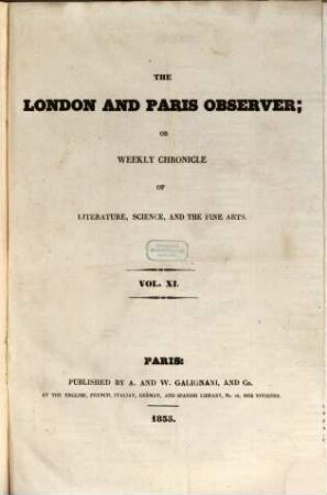 The London and Paris observer : or chronicle of literature, science, and the fine arts. 11. 1835