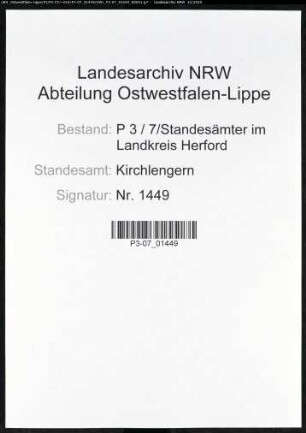 Sterberegister Standesamt Kirchlengern