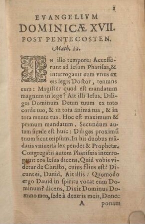 [Evangeliorvm Dominicis Diebvs, à Dominica decimaseptima post Pentecosten.]