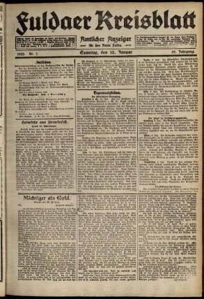 Ausgabe vom Samstag, den 10. Januar 1920.