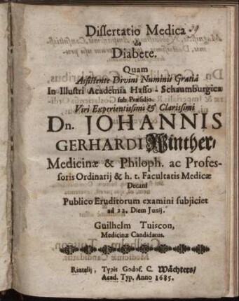 Dissertatio Medica de Diabete