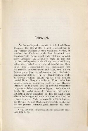Die Spuren des Brautraubes, Brautkaufes und ähnlicher Verhältnisse in den französischen Epen des Mittelalters : Inaugural-Dissertation