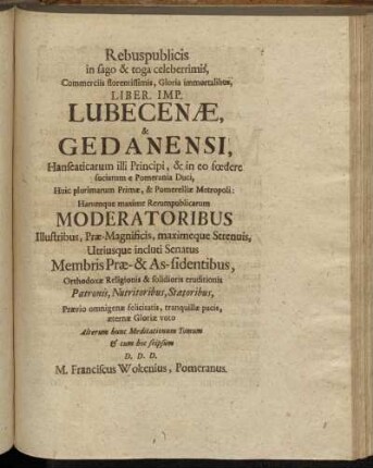 Rebuspublicis...Liber Imp. Lubecenæ, & Gedanensi,[...]