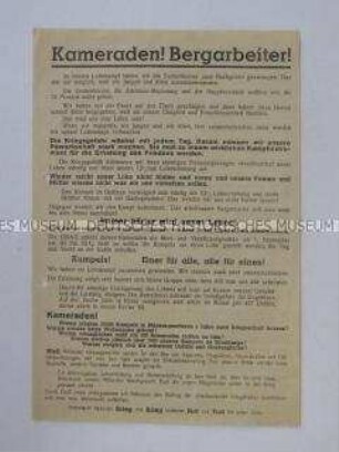 Propagandaflugblatt zum Lohnkampf der Bergarbeiter im Ruhrgebiet