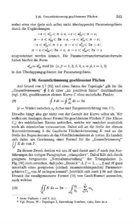 § 98. Gesamtkrümmung geschlossener Flächen