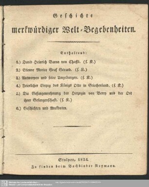 Geschichte merkwürdiger Welt-Begebenheiten, 1834
