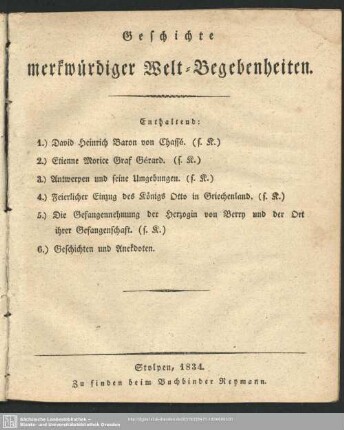 Geschichte merkwürdiger Welt-Begebenheiten, 1834