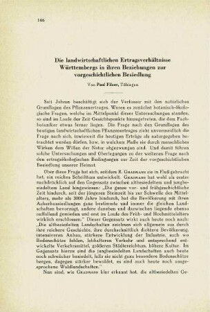Die landwirtschaftlichen Ertragsverhätnisse Württembergs in ihren Beziehungen zur vorgeschichtlichen Besiedlung