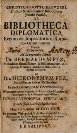 De Bibliotheca diplomatica Regum ac Imperatorum Romano-germanicorum