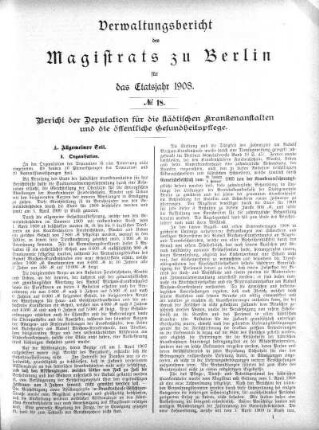 No. 18. Bericht der Deputation für die städtischen Krankenanstalten und die öffentliche Gesundheitspflege