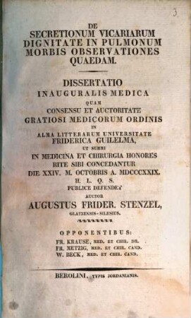 De secretionum vicariarum dignitate in pulmonum morbis observationes quaedam : diss. inaug. med.