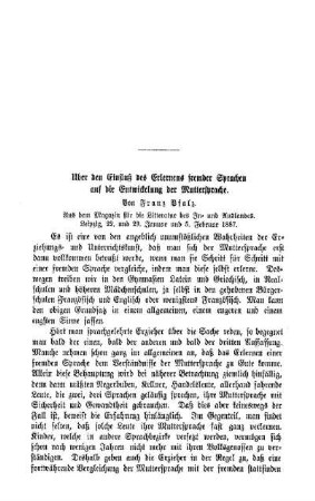 Über den Einfluß des Erlernens fremder Sprachen auf die Entwicklung der Muttersprache