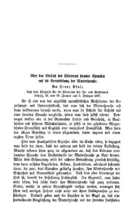 Über den Einfluß des Erlernens fremder Sprachen auf die Entwicklung der Muttersprache