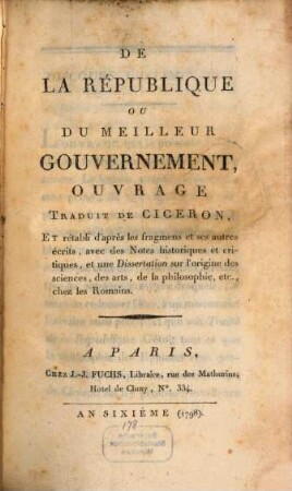 De la République : ou du meilleur gouvernement