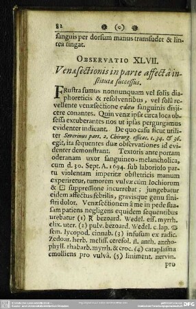 Observatio XLVII. Venaesectionis in parte affecta institutae successus