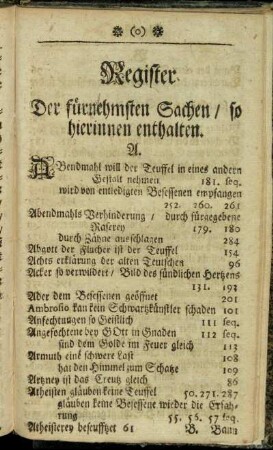 Register Der fürnehmsten Sachen/ so hierinnen enthalten.