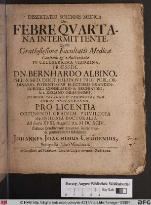 Dissertatio Solennis Medica, De Febre Quartana Intermittente