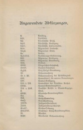 Angewendete Abkürzungen.