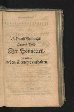 Drittes Buch Der Sonnetten/ In welchem Liebes-Gedichte enthalten.