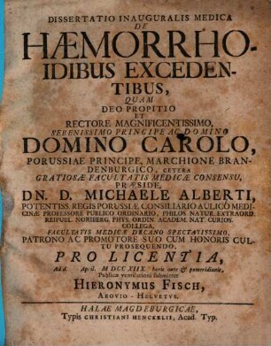 Dissertatio Inauguralis Medica De Haemorrhoidibus Excedentibus