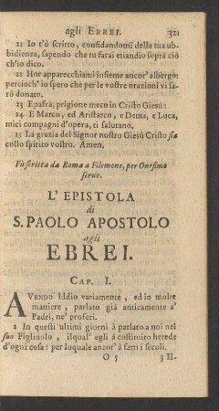 L'Epistola di S. Paolo Apostolo agli Ebrei