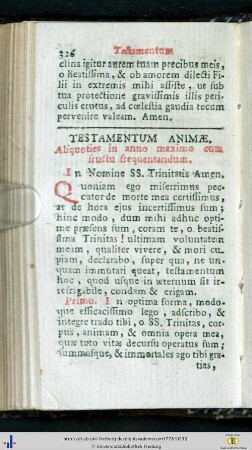 Testamentum Animae. Aliquoties in anno maximo …